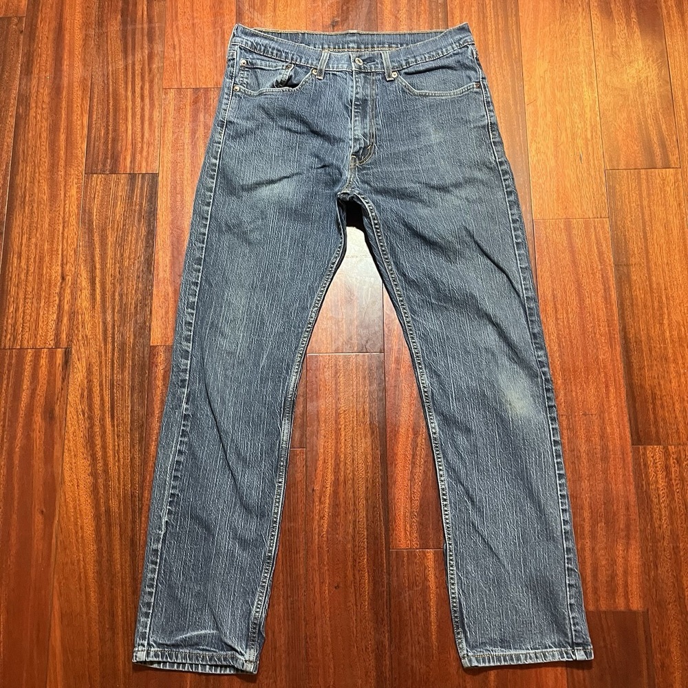 Levis Jeans Mens 34x32 505 Blue Denim Regular Straight Medium Crosshatch Wash